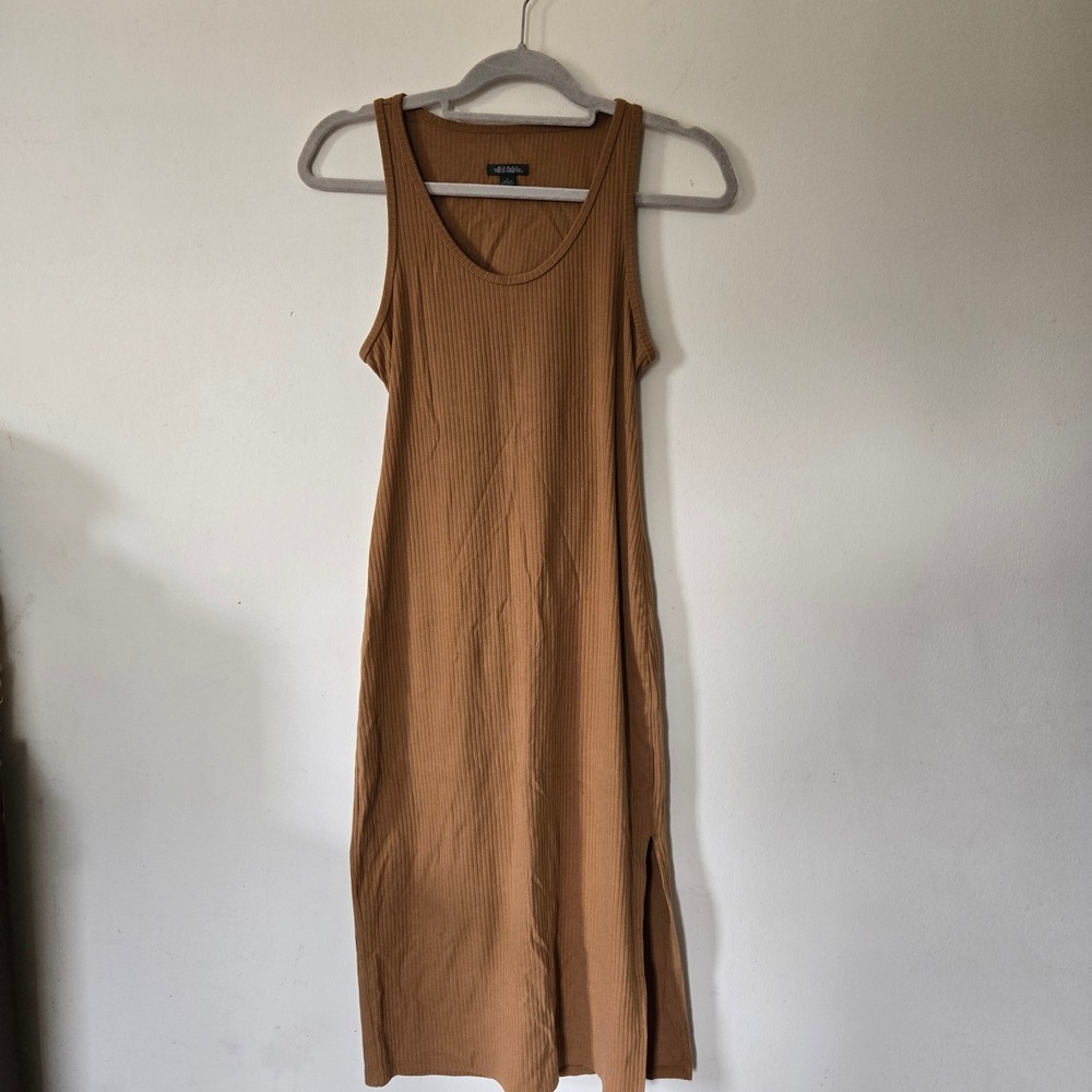 Wild Fable Brown Ribbed Bodycon Open Back Side Split Midi Dress Large